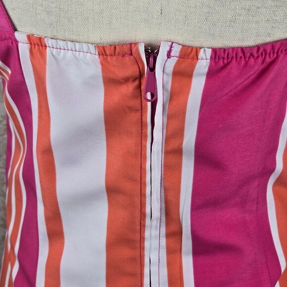 Size Medium Reversible Summer Dress Pink White Orange Stripes/Pink White Floral - Picture 6 of 16